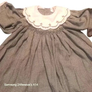 Sophie Dess 24 MO Girls Christmas Dinner Dress Smocked Gingham Double Collar